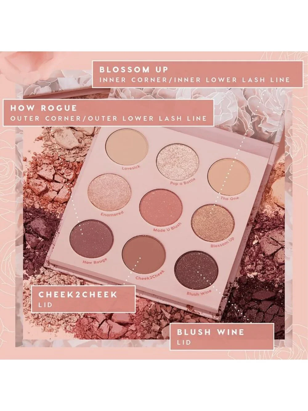 High-Pigment Brown, Gold & Pink Eyeshadow Palette - Matte & Metallic Finishes